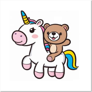 Unicorn and Teddy Bear Best Friends Posters and Art